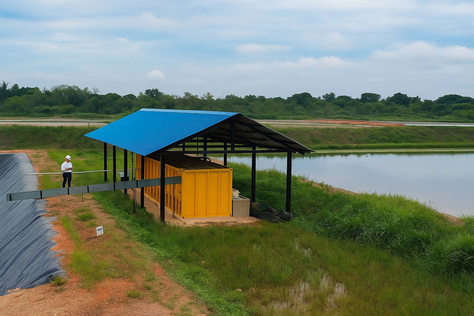 persona realizando pruebas en planta complementaria de tratamiento de aguas residuales - ver detalles de la planta