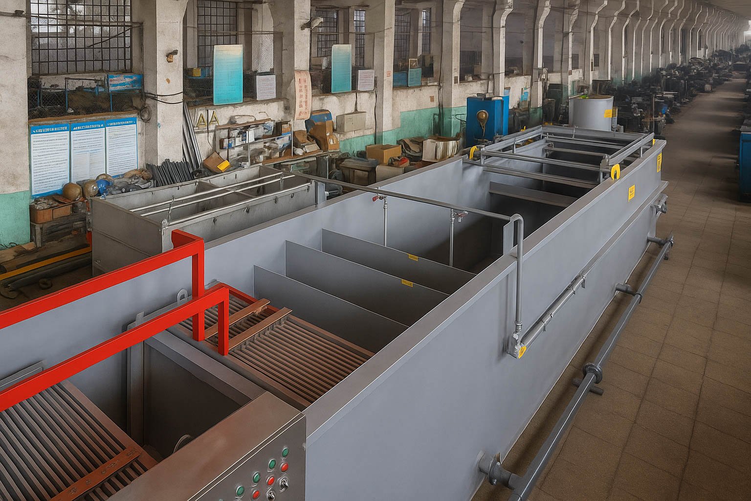 persona realizando pruebas en planta complementaria de tratamiento de aguas residuales - ver detalles de la planta